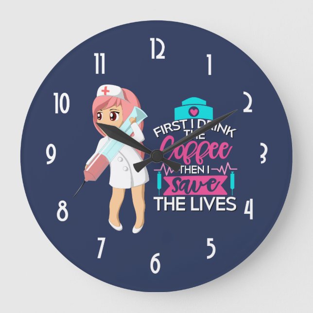 Funny Nurse Saying Typography Hypodermic Needle Large Clock (Front)