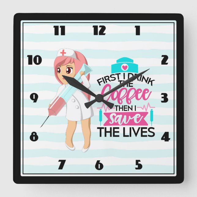Funny Nurse Saying Typography Hypodermic Needle Square Wall Clock (Front)