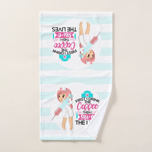 Funny Nurse Saying with Big Hypodermic Needle Bath Towel Set (Hand Towel)