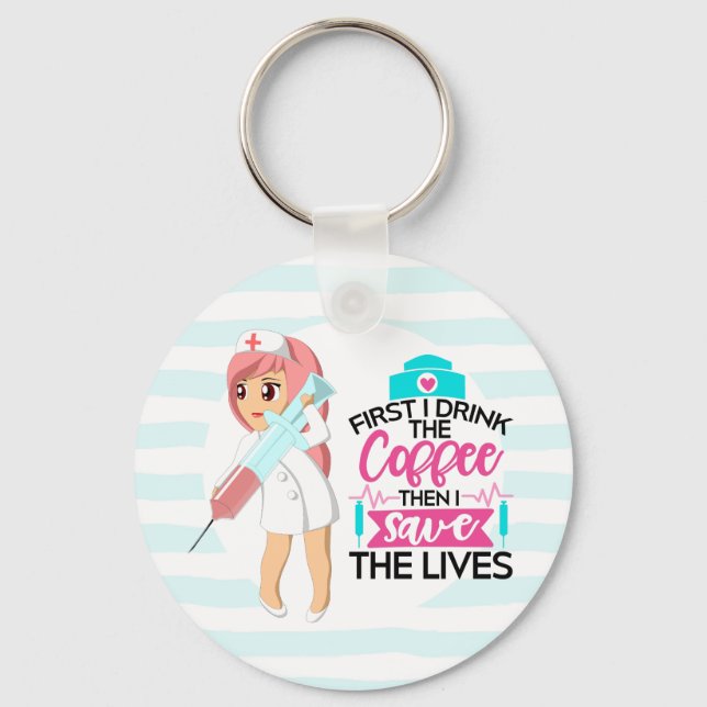 Funny Nurse Saying with Big Hypodermic Needle Key Ring (Front)