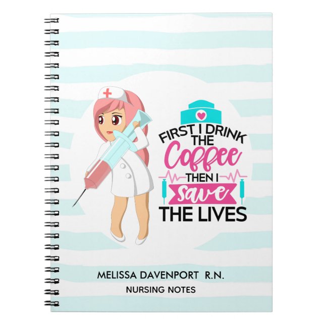 Funny Nurse Saying with Big Hypodermic Needle Notebook (Front)