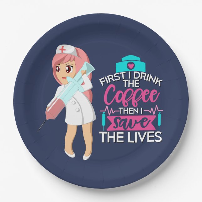 Funny Nurse Saying with Big Hypodermic Needle Paper Plate (Front)