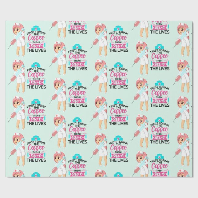 Funny Nurse Saying with Big Hypodermic Needle Wrapping Paper (Flat)