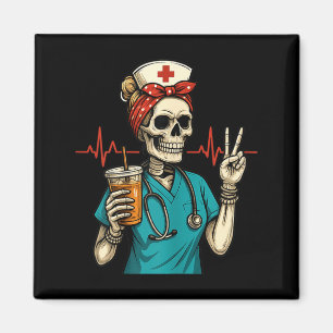 Funny Nurse Shirts Halloween Skeleton Coffee Lover Magnet