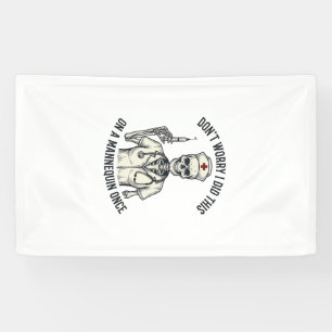 Funny Nurse Skeleton Syringe Vintage Engraving Des Banner