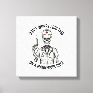 Funny Nurse Skeleton Syringe Vintage Engraving Des Canvas Print