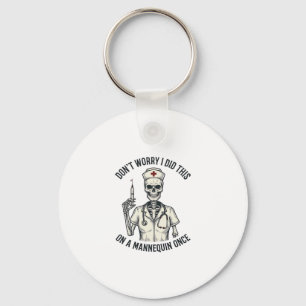 Funny Nurse Skeleton Syringe Vintage Engraving Des Key Ring