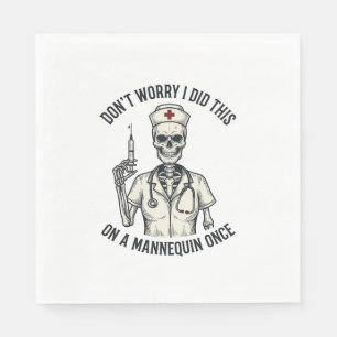 Funny Nurse Skeleton Syringe Vintage Engraving Des Napkin