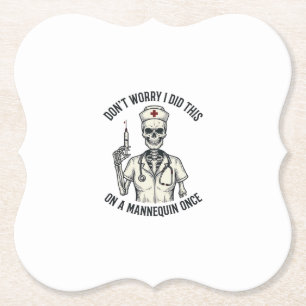 Funny Nurse Skeleton Syringe Vintage Engraving Des Paper Coaster