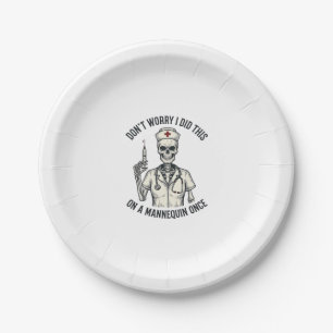 Funny Nurse Skeleton Syringe Vintage Engraving Des Paper Plate