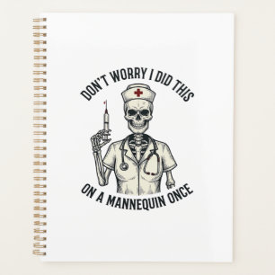 Funny Nurse Skeleton Syringe Vintage Engraving Des Planner