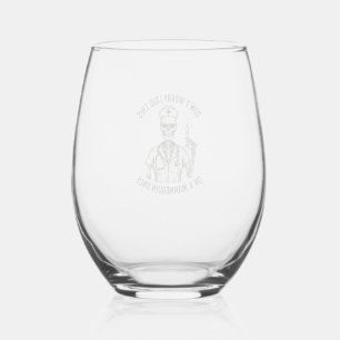 Funny Nurse Skeleton Syringe Vintage Engraving Des Stemless Wine Glass