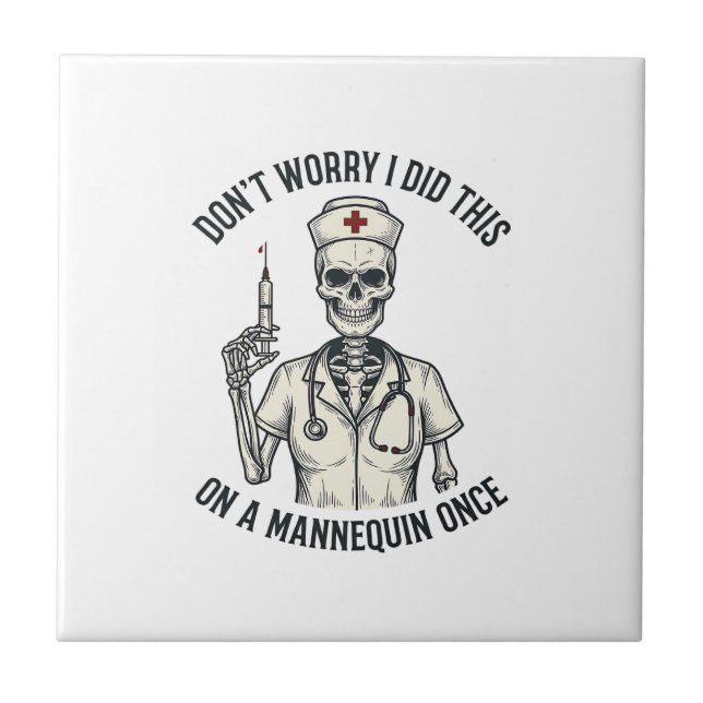 Funny Nurse Skeleton Syringe Vintage Engraving Des Tile (Front)