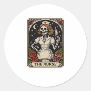 Funny Nurse Skeleton Tarot Card Halloween Nursing  Classic Round Sticker