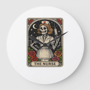 Funny Nurse Skeleton Tarot Card Halloween Nursing Large Clock