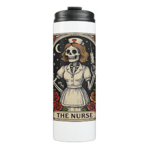 Funny Nurse Skeleton Tarot Card Halloween Nursing Thermal Tumbler