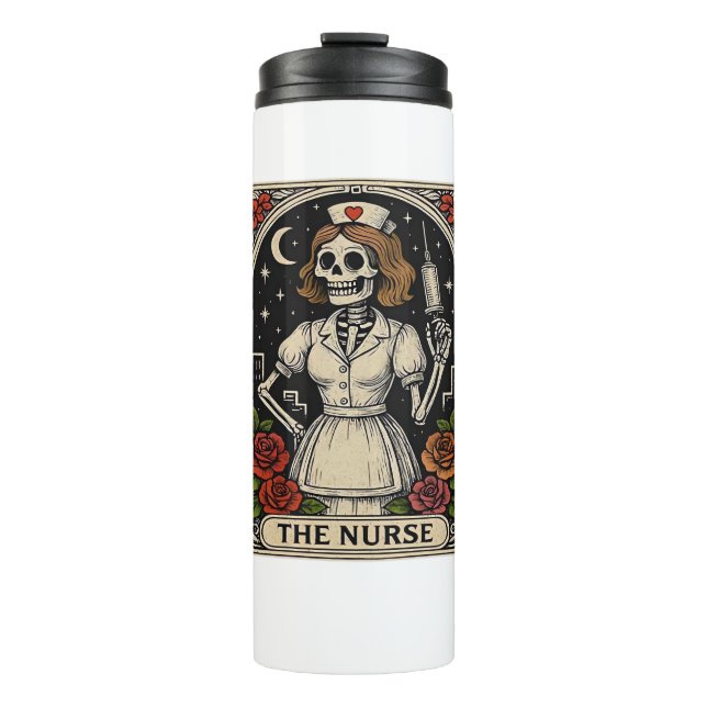 Funny Nurse Skeleton Tarot Card Halloween Nursing  Thermal Tumbler (Front)