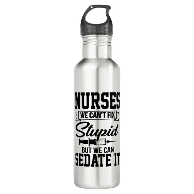Funny Nurse stupid word art 710 Ml Water Bottle (Front)