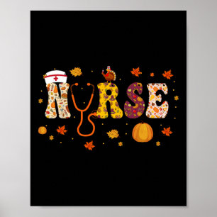 Funny Nurse Turkey Thanksgiving Scrub Top Fall  Poster