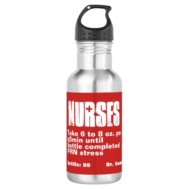 Funny Nurses Red Prescription Label 532 Ml Water Bottle (Front)