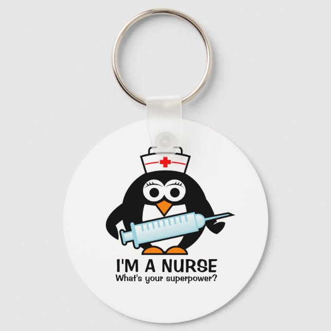Funny nursing keychains with cute penguin nurse (Front)