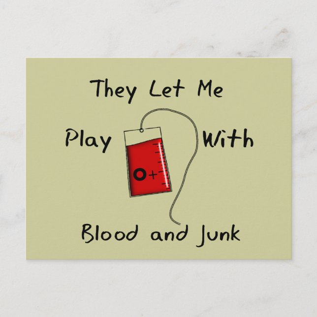 Funny Nursing Student Gifts "Blood and Junk" Postcard (Front)