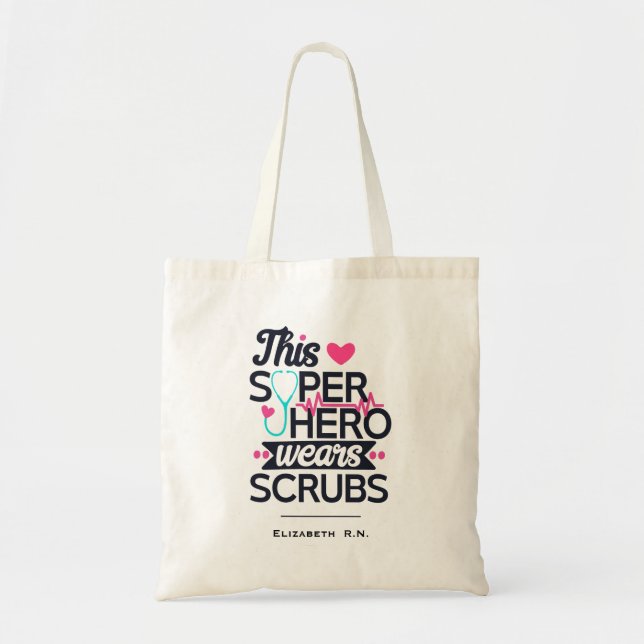 Funny Nursing Superhero Saying Typography Tote Bag (Front)
