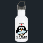 Funny nursing water bottle with cute penguin nurse<br><div class="desc">Funny nursing water bottle with cute penguin nurse holding a big syringe needle. I'm a nurse. What's your superpower? Humourous quote for super rn nurse,  registered Nurse,  medic,  caregiver,  lpn,  doctors assistant,  rescue nurse,  ambulance personnel etc.</div>