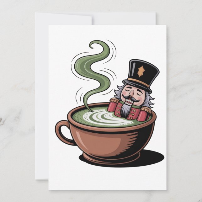 Funny Nutcracker On a Matcha Bathub Christmas  Thank You Card (Front)