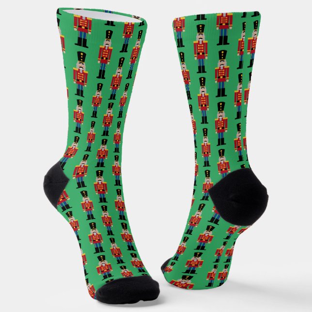 Funny nutcracker pattern custom Christmas socks (Angled)