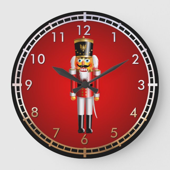 Funny Nutcracker Toy Soldier Cartoon Large Clock (Front)