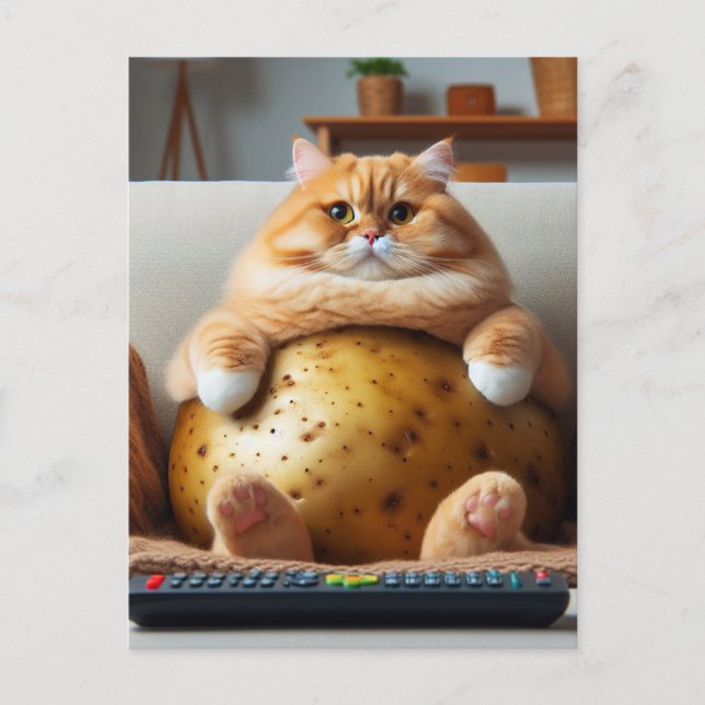 Funny Obese Ginger Couch Potato Cat Postcard (Front)