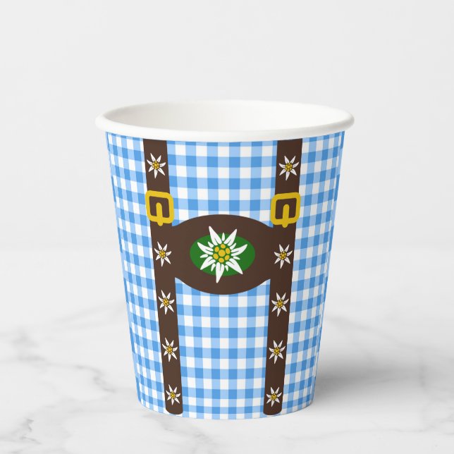 Funny Octoberfest Lederhosen Suspenders Paper Cups (Front)