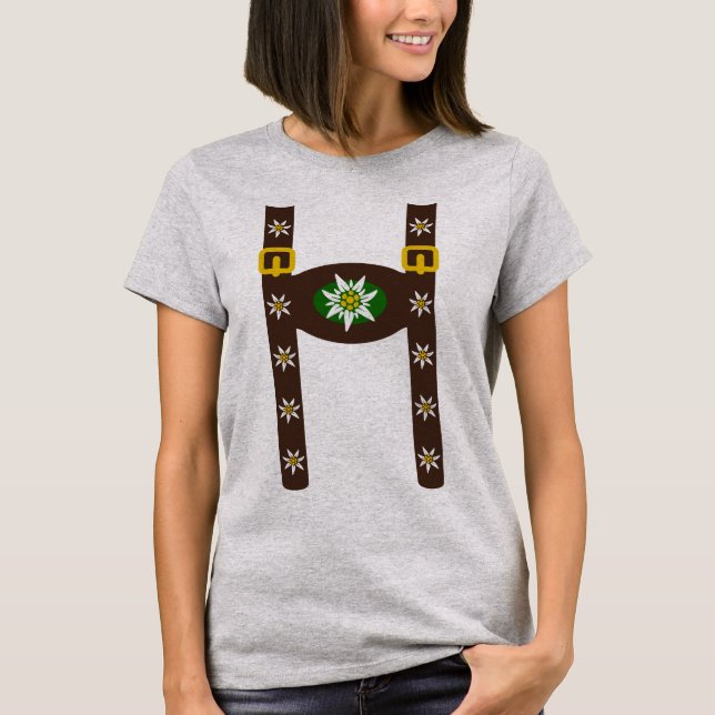 Funny Octoberfest Lederhosen Suspenders T-Shirt (Front)