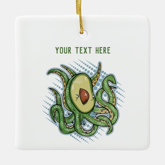 Funny Octopus Avocado Ceramic Ornament (Front)