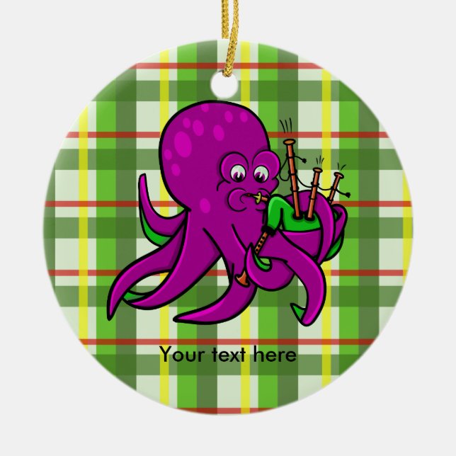 Funny Octopus Bagpipes Illustration Ceramic Tree Decoration (Front)