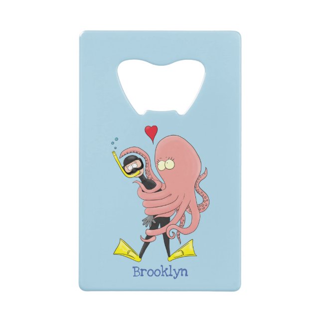 Funny octopus hugs diver cartoon humour (Front)