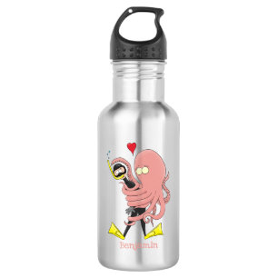 Funny octopus hugs diver cartoon humour  532 ml water bottle