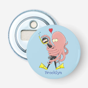 Funny octopus hugs diver cartoon humour  bottle opener