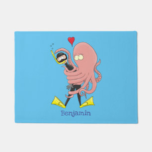 Funny octopus hugs diver cartoon humour doormat