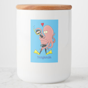 Funny octopus hugs diver cartoon humour food label