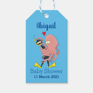 Funny octopus hugs diver cartoon humour gift tags