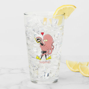 Funny octopus hugs diver cartoon humour glass