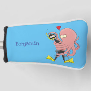 Funny octopus hugs diver cartoon humour golf head cover