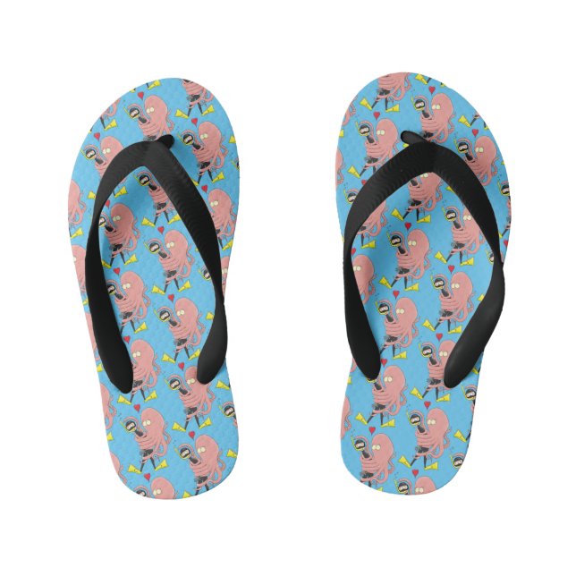 Funny octopus hugs diver cartoon humour  kid's jandals (Footbed)