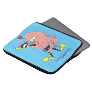 Funny octopus hugs diver cartoon humour laptop sleeve