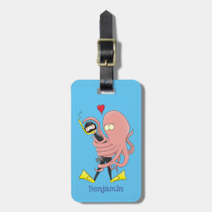 Funny octopus hugs diver cartoon humour luggage tag
