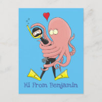 Funny octopus hugs diver cartoon humour