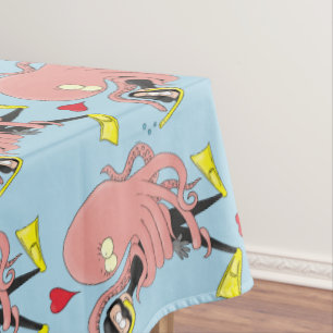 Funny octopus hugs diver cartoon humour tablecloth