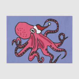 Funny Octopus in Santa Hat Christmas Design Tissue Paper